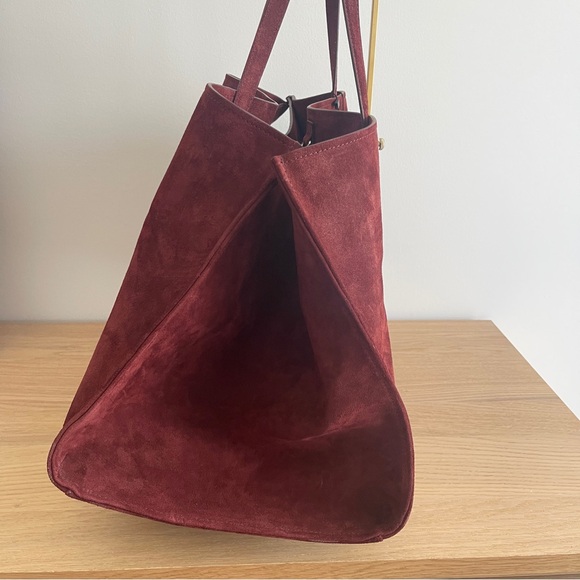 Zara large Suede Tote bag burgundy genuine leather travel office work trendy - Picture 4 of 14